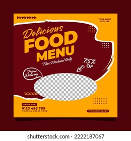 Delicious food menu mobile square banner template for social media post
