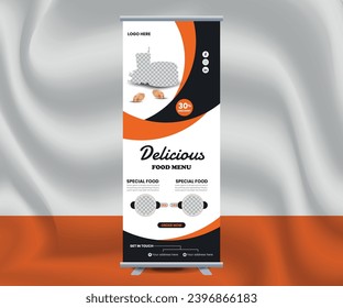 delicious food menu and restaurant rollup banner design template