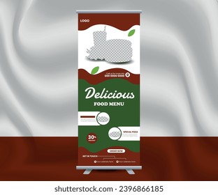 delicious food menu and restaurant rollup banner design template