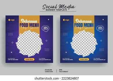 Delicious food menu and restaurant social media banner template, square flyer, web banner