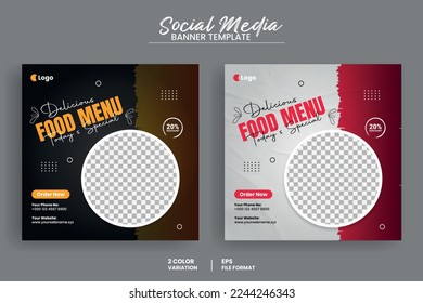 Delicious Food menu and restaurant social media post banner template and food square banner layout