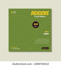 Delicious food menu and restaurant social media banner post vector template