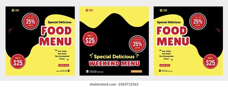 Delicious food menu and restaurant social media post template