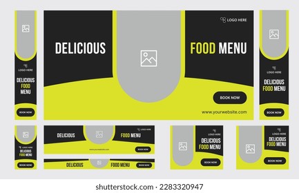 Delicious food menu set of web banner template design for social media posts, editable vector eps 10 file format