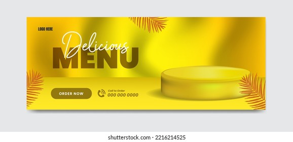 Delicious food menu social media cover timeline template with podium