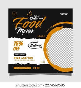 Delicious food menu social media banner square vector template