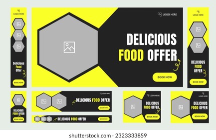 Delicious food menu web set banner template design for social media posts, polygonal banner template design, fully editable vector eps 10 file format