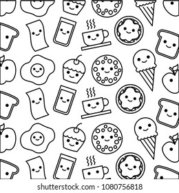 delicious food pattern kawaii character