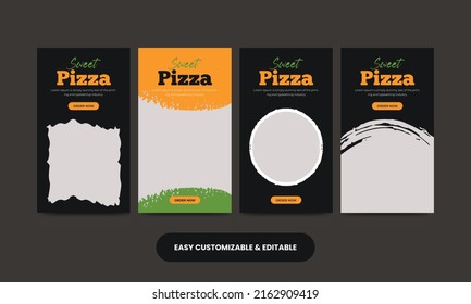 Delicious Food Pizza Social Media Story Template Set. Pizza Social Media Stories Bundle