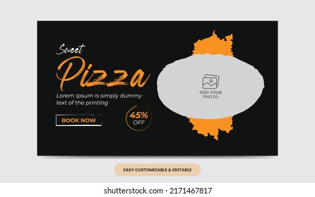 Delicious food pizza video thumbnail cover template. pizza video web banner