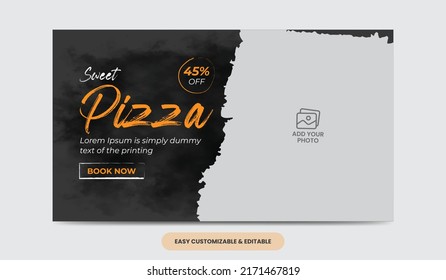 Delicious Food Pizza Video Thumbnail Cover Template. Pizza Video Web Banner