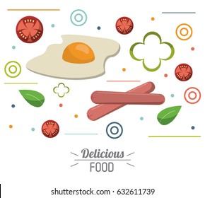 delicious food poster egg fried sausage tomato