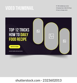 Delicious food recipe tips video thumbnail web banner template, vector illustration eps file format