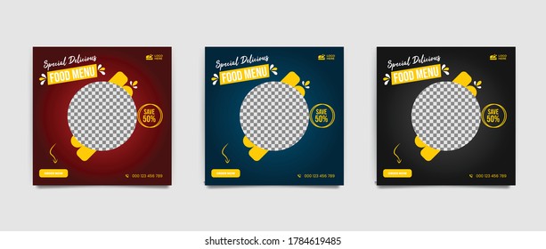 Delicious food or Restaurant Food Editable Social Media Post Template Social Media Banners for Digital Marketing. Food Promotion Vector Illustration.