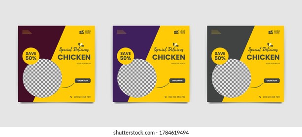 Delicious food or Restaurant Food Editable Social Media Post Template Social Media Banners for Digital Marketing. Food Promotion Vector Illustration.
