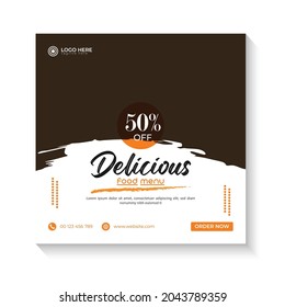 Delicious food or Restaurant Food Editable Social Media Post Template Social Media Banners for Digital Marketing. Food Promotion Vector Illustration