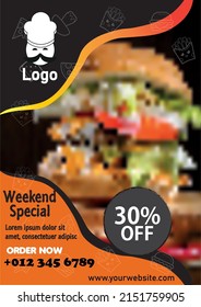 Delicious Food Restaurant Flyer Template Free Vector. Weekend Special Text.