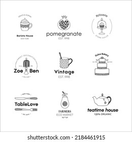 Delicious food and restaurant logo set design vector illustration