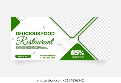 delicious food restaurant template banner vector design. green color editable vector. website social media cover needs.