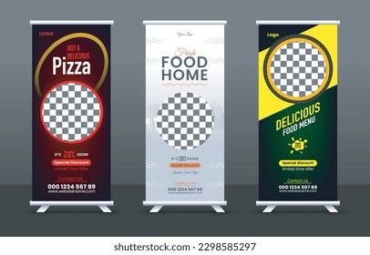 Delicious Food rollup banner design for restaurant.