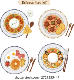 Delicious food set vector illustration