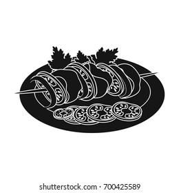Delicious food, shish kebab and salad. Food and cooking single icon in black style vector symbol stock illustration web.