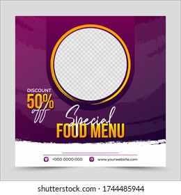 Delicious food social media post and web banner template, Food menu promotion social media post