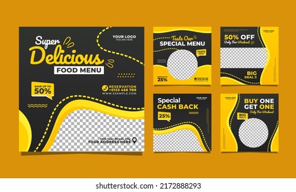 Delicious food social media post template design