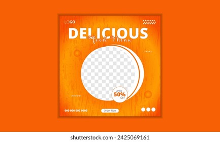 Delicious Food Social Media Post or Instagram post template for restaurant or cafe. Editable social media promotion banner.