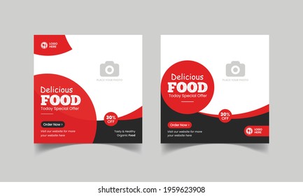 Delicious food social media square post or web ad banner template design