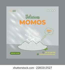 Delicious food social media template. Delicious Momos social media post. 