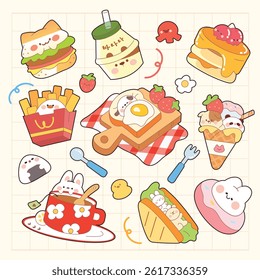  Delicious Food Stickers with cute animals 