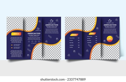 Delicious and food tri-fold brochure template design, tasty food menu tri fold brochure