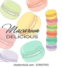 Delicious french cookies. Colorful macaroons on white background