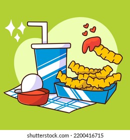 delicious french fries meal dish and food collection doodle vector illustration