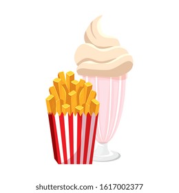 delicious french fries with milkshake fast food icon vector illustration design