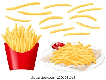 Delicious French fries plate and paper case