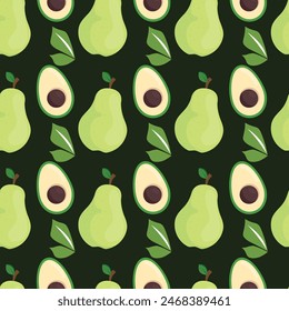 Delicious Fresh Avocado Seamless Vector Pattern Design