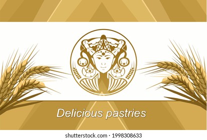 Delicious fresh baked goods banner for advertising. Graphic litso of a girl with pastries.