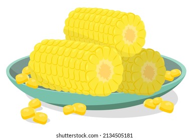 Delicious and fresh boiled corn on a plate. Delicious healthy vegetable dish.