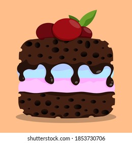 delicious fresh brownie with red berries on top and pink marshmallows inside. Confectionery. Dessert for festive tea party. Vector
