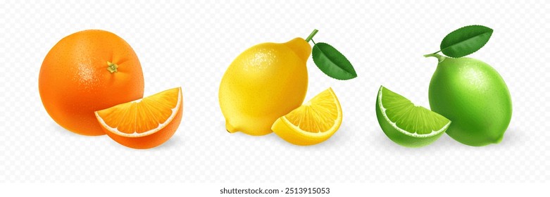 Delicious and Fresh Citrus Fruits Slices of Orange, Lemon, and Lime for Various Uses