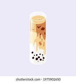 Delicious and fresh coffee latte with bubble illustration, boba drink vector illustration