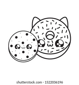 delicious fresh cookie with sweet donut kawaii style vector illustration design