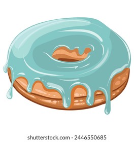 A delicious, fresh donut with a glossy mint glaze. Vector isolated image. Delicious sweet pastries. Donut advertisement