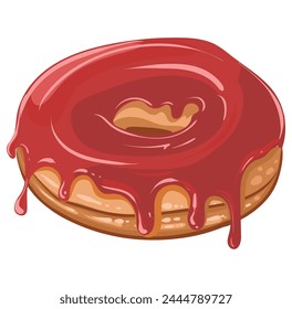 Delicioso donut fresco con esmalte de fresa brillante. Vector Imagen aislada. Deliciosos dulces. Anuncio de donut