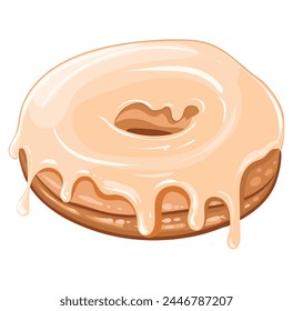 Delicious fresh donut with glossy white glaze. Vector isolated image. Delicious sweet pastries. Donut advertisement