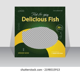 Delicious Fresh Fish Restaurant Food Menu Web Banner Promotion Social Media Post Template