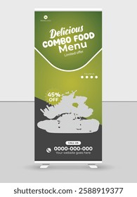 Delicious fresh food roll up banner design template