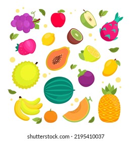 delicious fresh fruit set hand drawn illustration design